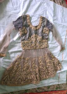Grey &amp; Gold Embroidered Lehenga Choli