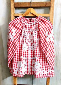 Red Gingham Patch Work Blouse size-46-48