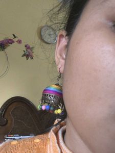 Rainbow Jhumka Earrings and hair accessory set