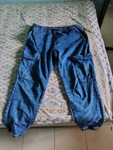 Blue Denim Cargo Joggers