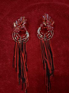 Red And Black Long Chain Earrings