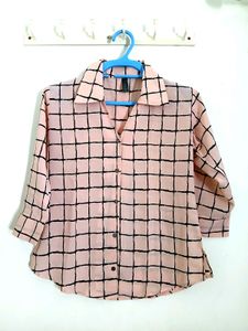 Nude Pink Color Shirt With Black Checks