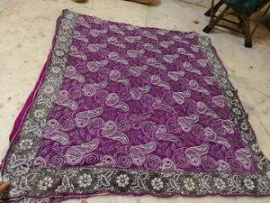very heavy work purple saree
