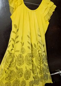 Yellow Floral Ruffle Sleeve Dress