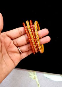 Red &amp; Yellow Bangles  Rajasthani Jaipuri  Chudiyan