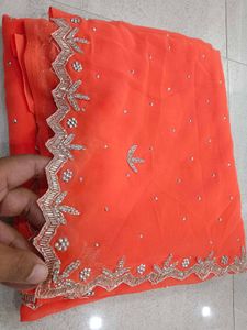 Orange Embellished Saree