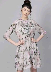 Grey And Green Floral Dress
