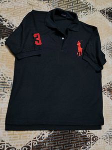 Men Black Cotton Mix Polo Tshirt