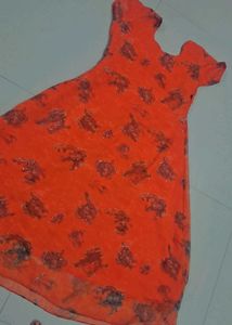 Elegant Orange Floral Print Dress