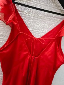 Red Dress With Frills And Deep Back