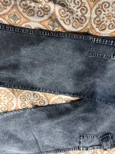 Grey Flared Cargo Denim