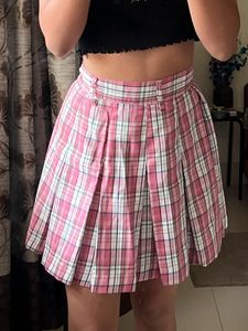 Plaid Pink Pleated Skirt