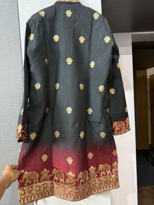 BLACK RED FADE REGALELEPHANT WEAVE JACQUARD KURTA