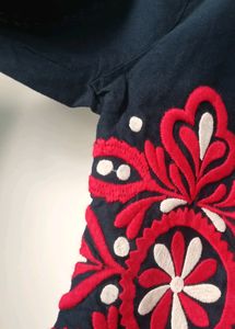 Embroidered Navy Blouse Top