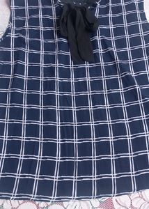 Blue Plaid Tie-Neck Top