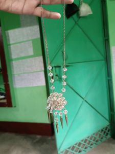 Combo White - Golden Crystal Locket Chain And Pin