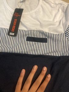 Long Sleeved Navy Blue And White Top