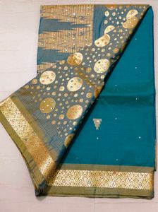 Elegant Teal & Gold Saree