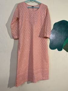 Embroidered Peach Kurti
