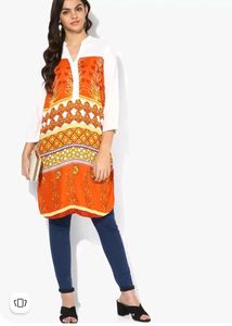 Beautiful Flowy White &amp; Orange Akkriti Kurta