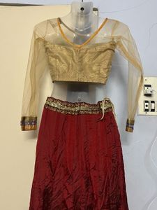 Marron &amp; Gold Lehenga Set