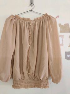 Ethereal Beige Off-Shoulder Blouse