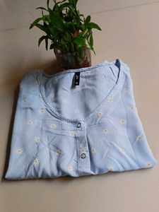 Blue Floral Tie-Up Top