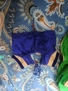 Green &amp; Blue Embroidered Saree Set