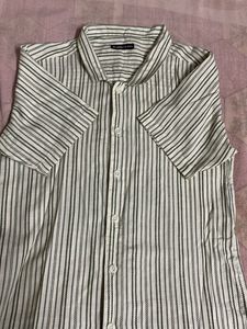 Collard Half Slv Shirt With Green Stripe