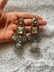 Oxidised Earrings With Thred Jewellery Set