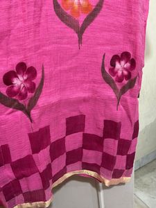 Rose Pink Kota Doriya Painted Suit