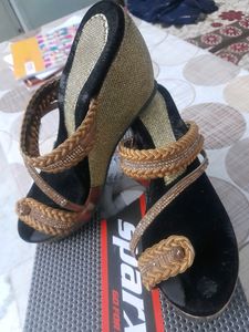 Black And Golden Wedges With Heels