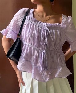 Lavender Ruffle Tie-Front Top