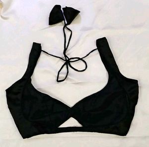 Satin Non Padded 1 Back Hook Deep Neck Blouse