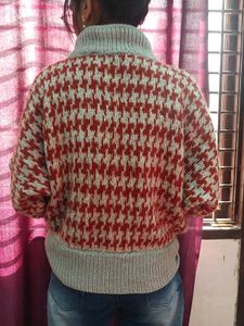 Houndstooth Zip-Up Knit Jacket