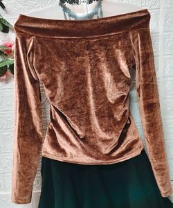 🎁Buy 2 Get 1 Free 🎁Brown Velvet Off-Shoulder Top
