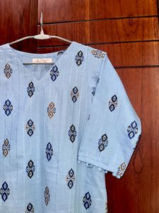 Ethnic Printed Kurta Powder Blue