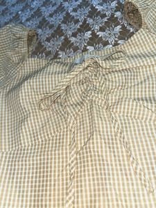Gingham Puff Sleeve Tie-Front Crop Top