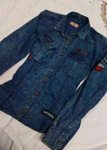 oversized Denim Patchwork Shirt🩵