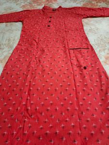Red Print Button-Down Kurta♥️