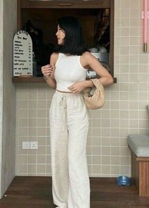 H&amp;M White Linen Pants