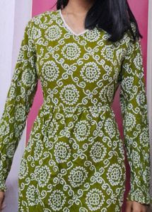 Olive Colour Long Sleeve Midi Kurti