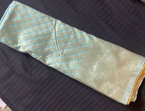 Light Blue &amp; Gold Banarasi Saree
