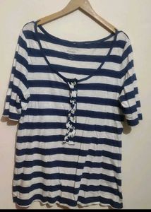Navy Blue & White Lining Top For 38 Bust