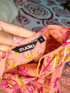 Zudio Floral Printed Tie Up Neck Pastel Top Ethnic