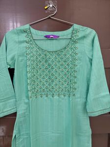 Libas Green Embroidered Silk kurta
