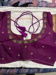 Embroidered and green glass beads  Purple Blouse