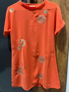 Orange Mini Dress with Circle Graphic