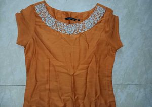 Orange Embroidered Kurti