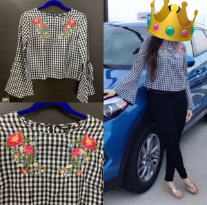 Floral Embroidered Gingham Top